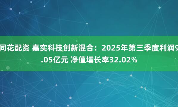 同花配资 嘉实科技创新混合：2025年第三季度利润9.05亿元 净值增长率32.02%